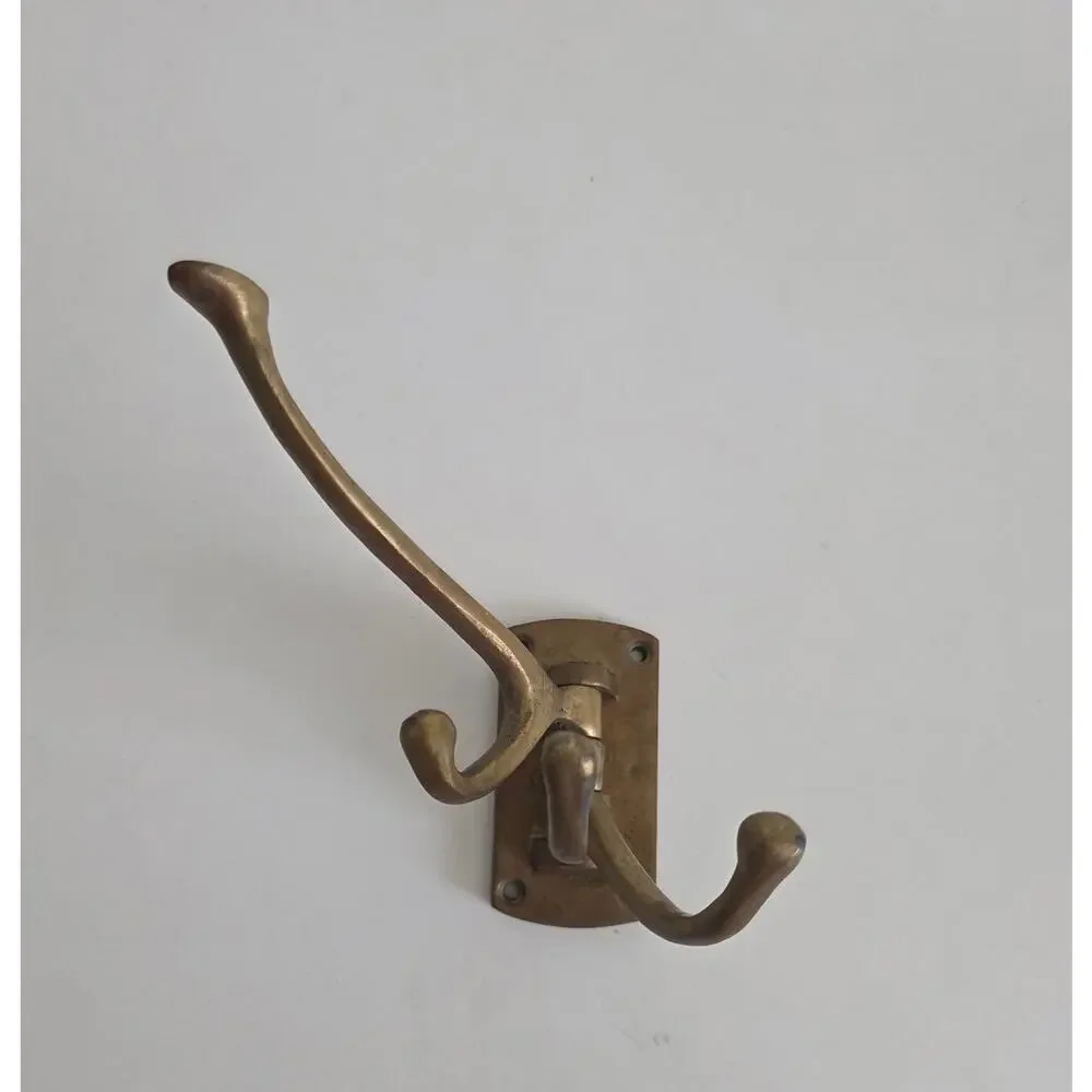 Brass 3 Hook Folding Wall Mount Coat Hat Hook